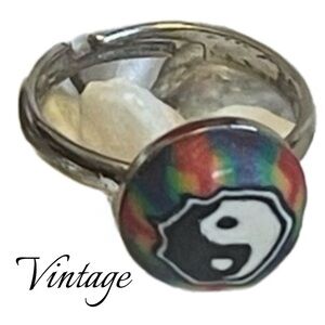 Ying Yang Rainbow circa 1970s Adjustable Vintage Silver Ring for Finger or Toe